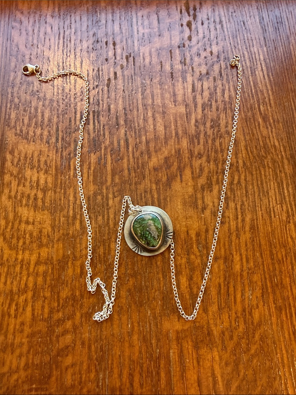 Sterling Silver Necklace with Green Sonoran Turquoise Pendant